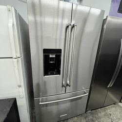 KitchenAid Stainless Steel Counter Depth Refrigerator Wood Interior 