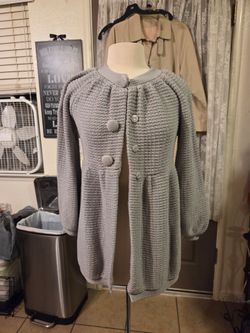 Gray Knit Button-Front Cardigan Sweater Coat