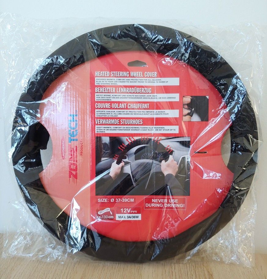 ZONETECH Car Steering Wheel 12V Heated Cover - Automotive Hand Warming Protector, Rapid Heating Universal fit Wheels for Vehicles, Trucks, Vans, SUVs