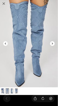 Blue Thigh Long Cowboy Boots