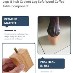 4 Inches Square Wooden Furniture Legs Pack of 4 Brown Replacement Sofa Couch Legs, Mid-Century Modern Feet 