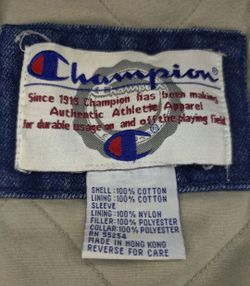Rare Vintage Champion Denim Jacket with Tan Sleeves Beutifull