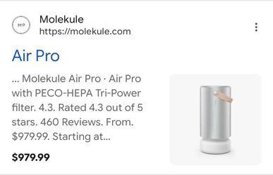 Molekule Air Pro Air Purifier $979 MSRP
