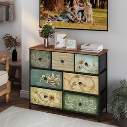 Dresser with Drawers for Bedroom Chest of Drawers Fabric Dresser for Closet,Nursery Entryway Hall Tree TV Stand for Living Room Retro Floral Pattern D