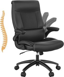 $110  Youhauchair High Back Executive Big and Tall Office Chair, Black Ergonomic 500LBS PU Leather Desk Chair with Lumbar Support and Flip-up Armrests
