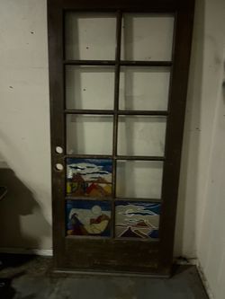 Wood French Door with Stain Glass Panels