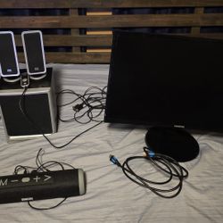 Computer Speakers, Monitor, And Bluetooth Speaker Set