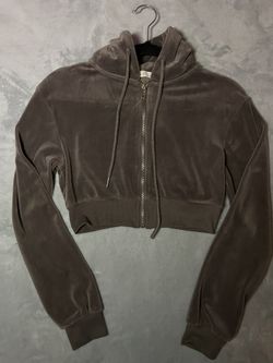 Brown velvet cropped hoodie 