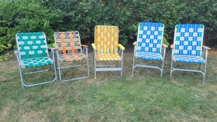 5 vintage aluminum/webbed folding lawn chairs