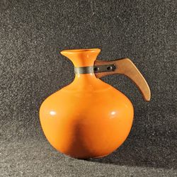 Rare Vintage Mid-Century 1930s-1960s Bauer Pottery Los Angeles Orange Coffee Carafe Wood Handle!