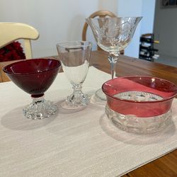 Royal ruby depression glass and boopie footed glasses dessert & wine glass