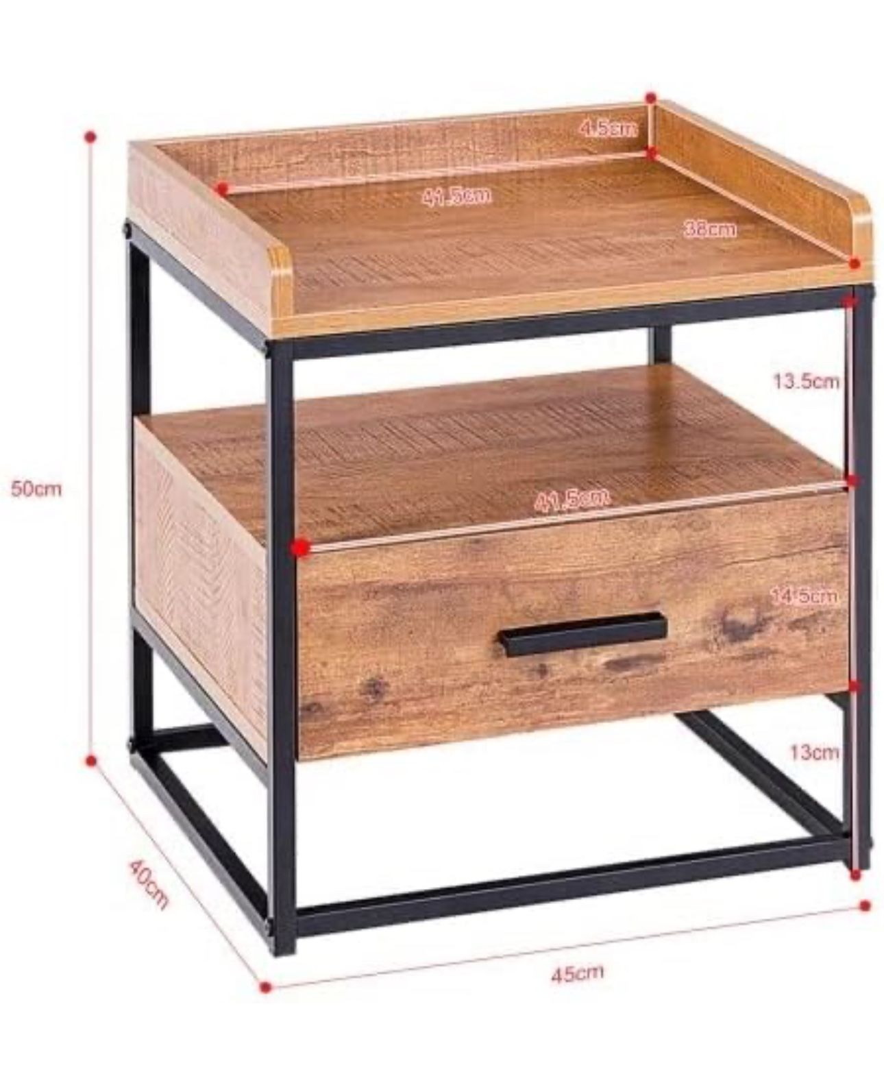 All New 17.7”x15.7”x19.6” Table Nightstand End Wood With Coffee 2 Shelf Rack Drawer