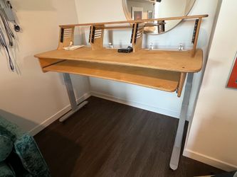 Custom standing / seated production workstation desk with 12RU & keyboard tray