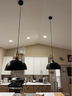 Two TinHon 12" Matte Black Pendant Lights