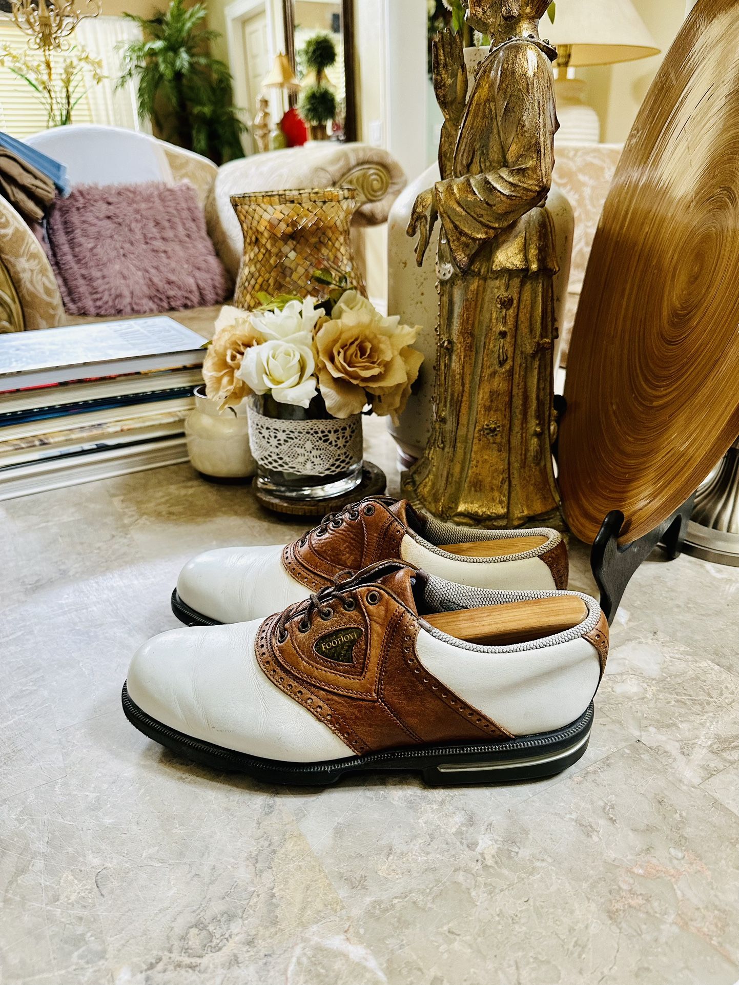 Footjoy Gel Fusion Golf Shoes Saddlle White Brown Leather Mens 59880 Size 9