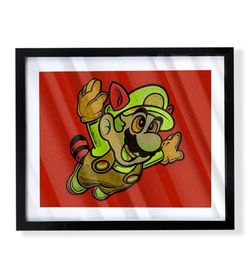 Red and yellow Mario bros custom art piece on black frame