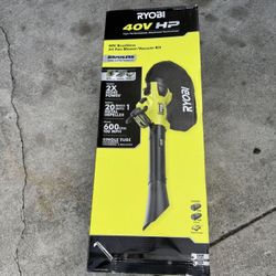 RYOBI 40V HP Brushless 100 MPH 600 CFM Cordless Leaf Blower/ Mulcher/Vacuum with (2) 4.0 Ah Batteries and Charger