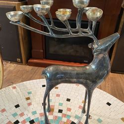 Pottery Barn Silver Plate Reindeer Candelabra 10 Point Candleholder 20” Tall