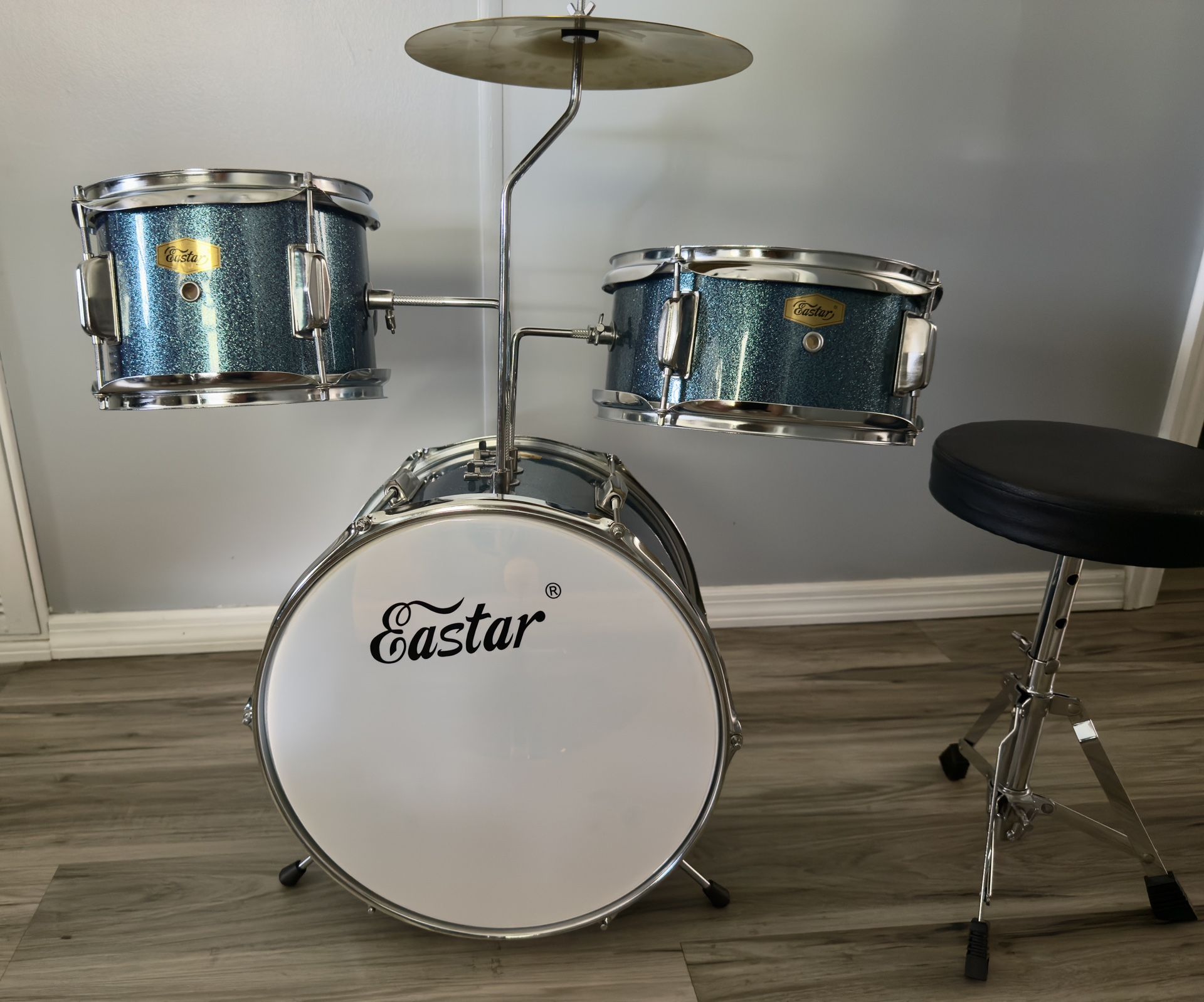 Eastar 3-Piece Kids Drum Kit, Metallic Sky Blue
