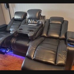 Black/White Power Reclining Sofa With Adjustable Headrest💥 Living Room✅ Brand New🤩