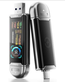 ☆ MOVE SPEED 128GB USB Drive with Smart Display 1090MB/s USB 3.2 Gen2 and Type C SSD Memory Stick for ProRes 4K Video iPhone 17/16/15, Android Phone, 
