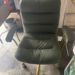 Leather Office Chair Green & Gold 