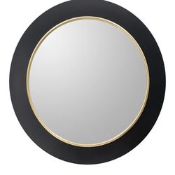 A&B Home Round LED Wall Mirror - Black & Gold Trim - Decorative Mirrors 32"