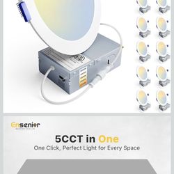 Ensenior 16 Pack 6 Inch LED Recessed Ceiling Light, Dimmable, 2700K-5000K 5CCT, 1050LM 12W 120V, High Brightness Canless Wafer Downlight- ETL&FCC&IC