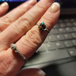 Turquoise And Coral Sterling Ring