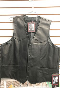 Leather vest new cowhide with double gun pockets