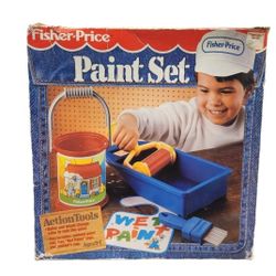 Vintage 1991 Fisher Price Paint Set #7173 Action Tools Roller Brush Cap Can Tray