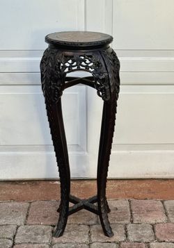 ⭕️ Antique Chinese Carved Wood And Marble Plant Stand 33” Tall