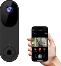 Smart Doorbell with Chime, Live Video, Night Vision, Two-Way Communication, 2.4ghz WiFi Battery Door Cameras Suitable for Apartments