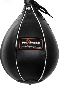 Pro Impact Speedbag Black - Heavy Duty Leather Hanging Swivel Punch Ball for Boxing MMA Muay Thai Fitness or Fighting Sport Training - PU and Genuine
