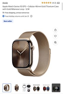 NEW Apple Watch Series 10 GPS + Cellular 46mm Gold Titanium Case with Gold Milanese Loop