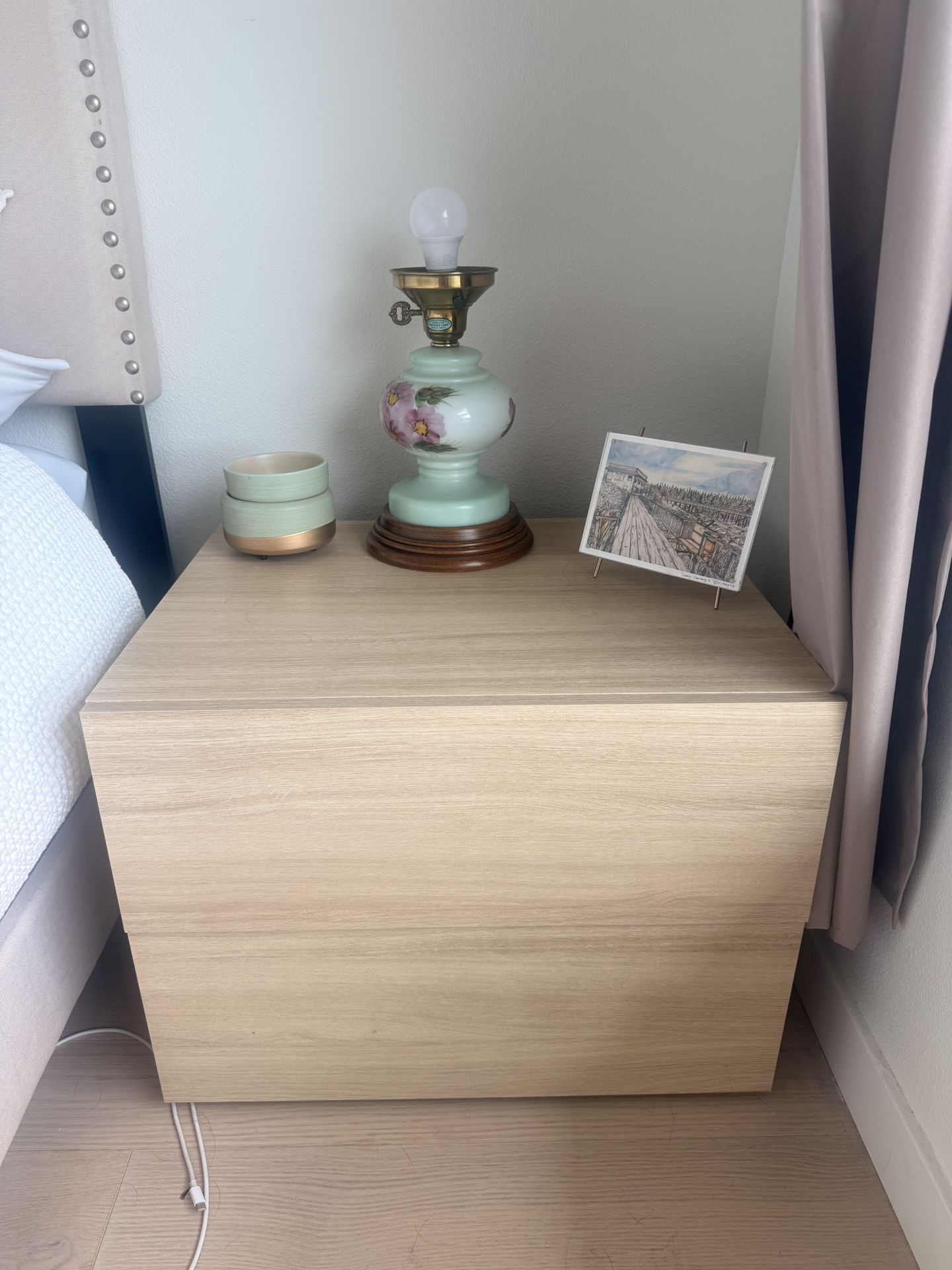 Light Oak Two Drawer Night Stand