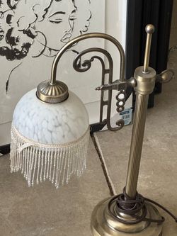 2  Vintage Brass Table Lamp with Beaded Glass Shade