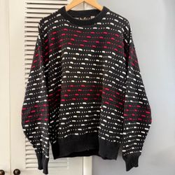 Vintage 90’s Alan Stuart 3D Geometric Red Black Knit Sweater Sz Large