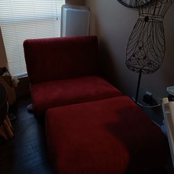 Red Suede  white chair with ottoman