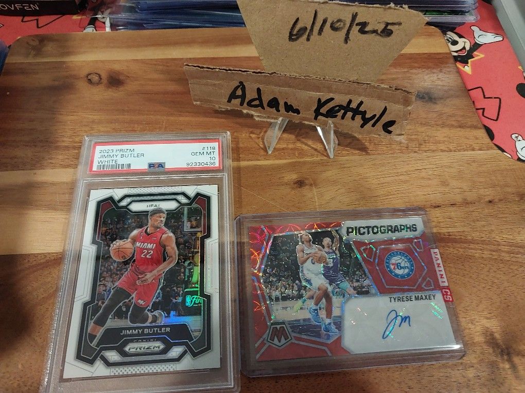Tyrese Maxey 2023 Mosaic SP AU/Jimmy Butler 2023 White Prizm /175 PSA 10
