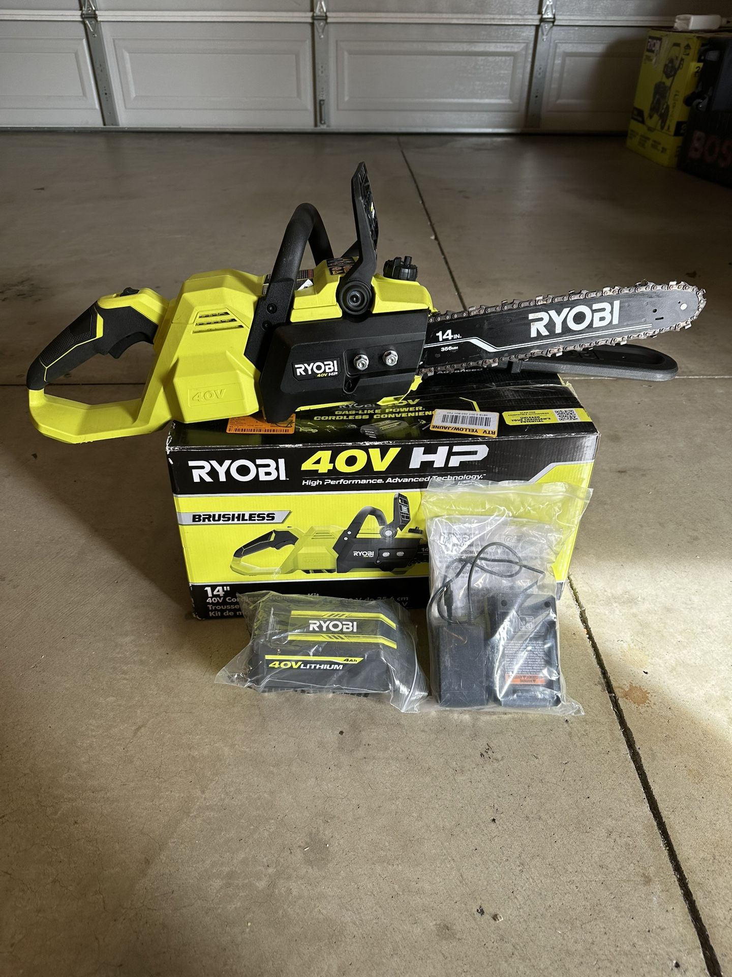 RYOBI 40V HP Brushless 14 in. Battery Chainsaw with 4.0 Ah Battery and Charger
