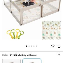 Mloong Baby Playpen with Mat, 59x71 Inches Extra Large Playpen for Babies and Toddlers, Indoor & Outdoor Activity Center, Safety Baby Fence with Gate,