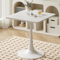 White Square Tulip Table for 2 Person, 24 Inch Small Dining Table with Pedestal Base for Two, Mid Century Modern Tulip Tables for Kitchen, Living Room