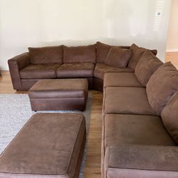 Custom Brown Sectional With Matching Ottomans