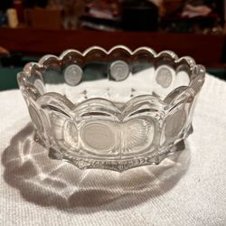 Vintage 1950’s Fostoria Clear Coin Glass Round Serving Bowl with Scalloped Edges