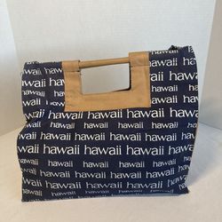 Vintage 80s Hawaii Beach Tote bag wood handlesVintage