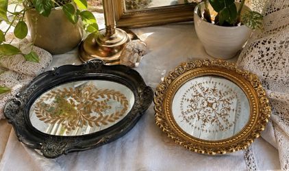 Vintage ornate mirrored vanity trays decor