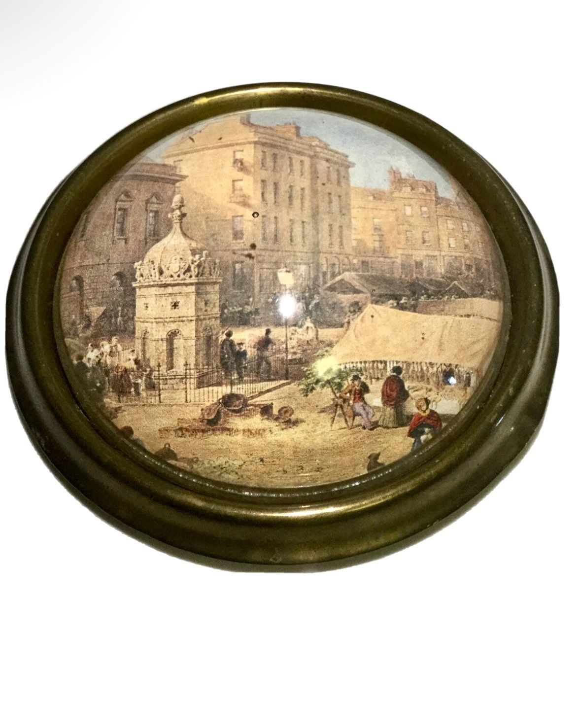 Rare Antique Hand Cast Glass Paperweight Cambridge Market Place Dorset England