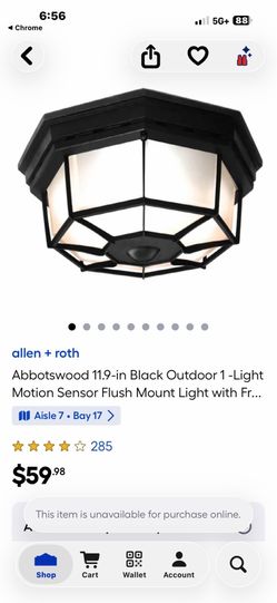 Allen Roth Black Outdoor Motion Sensor Flush Mount Light