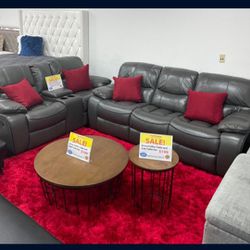 *Weekend Special*---Madrid Sleek Gray Leather Reclining Sofa/Loveseat Sets---Delivery And Easy Financing Available👌